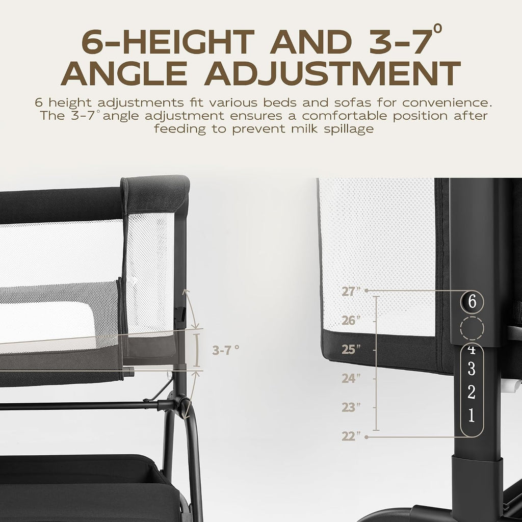 BabyBond Baby Bassinet Bedside Crib, Mattress & Sheet, 4-Sided Mesh, Black