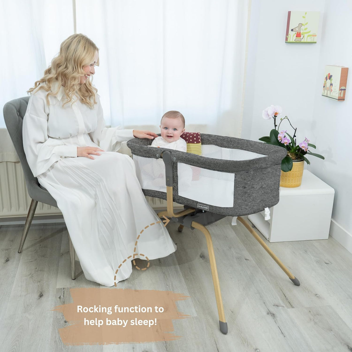 BaeBae Goods Baby Bassinet with Rocking/Gliding, Portable Bedside Sleeper for Baby with Foam Mattress, Baby Bedside Crib for Newborns and Infants with Carrybag (Dark Grey)