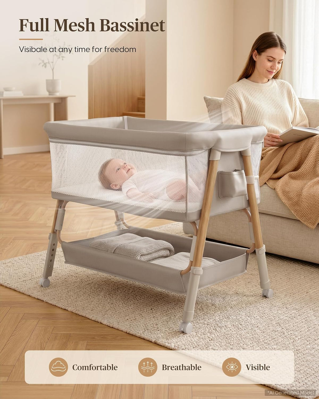 3-in-1 Baby Bassinet Bedside Sleeper Baby Crib for Newborn to 6 Months