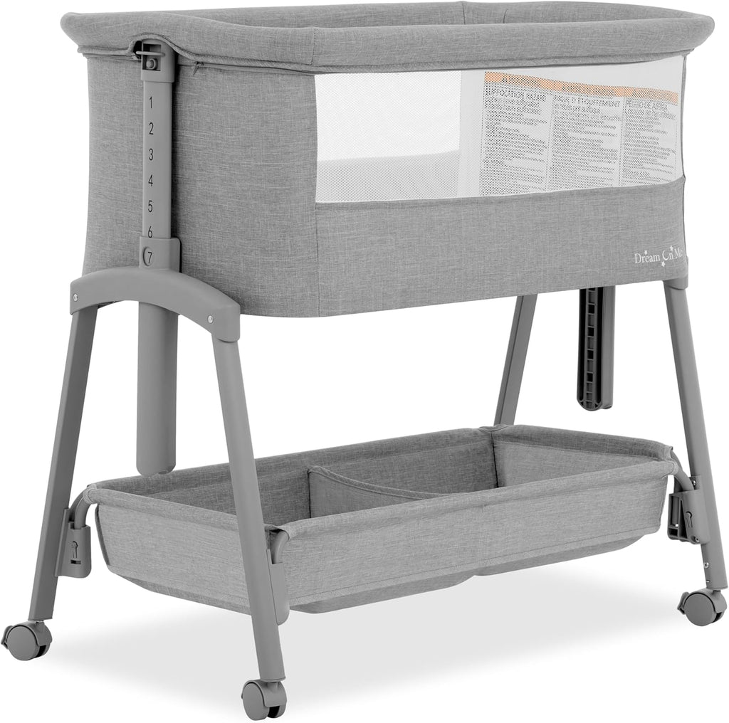Dream On Me Calypso Bedside Bassinet, Foldable Portable Crib - Gray