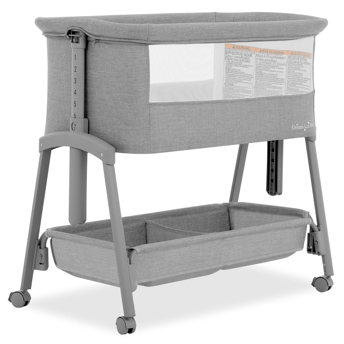 Dream On Me Calypso Bedside Bassinet, Foldable Portable Crib - Gray
