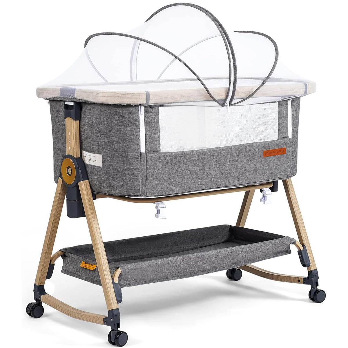 Maydolly Baby Bassinet Bedside Sleeper, Adjustable Rocking Bassinet, Beige