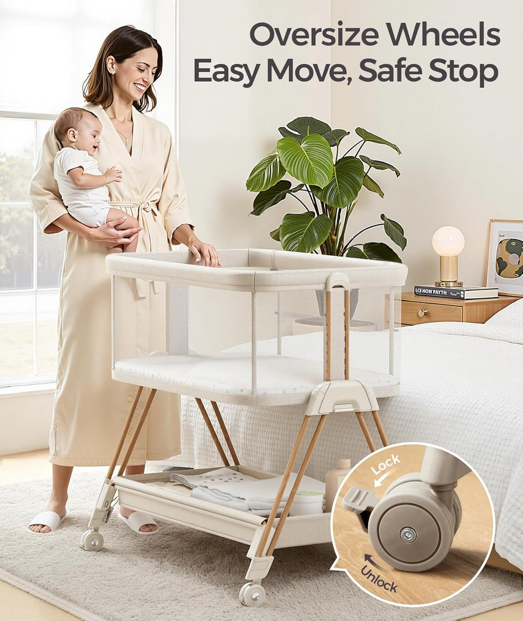Fodoss Baby Bassinets Bedside Sleeper - 3-in-1 Stable Bassinet for Newborns
