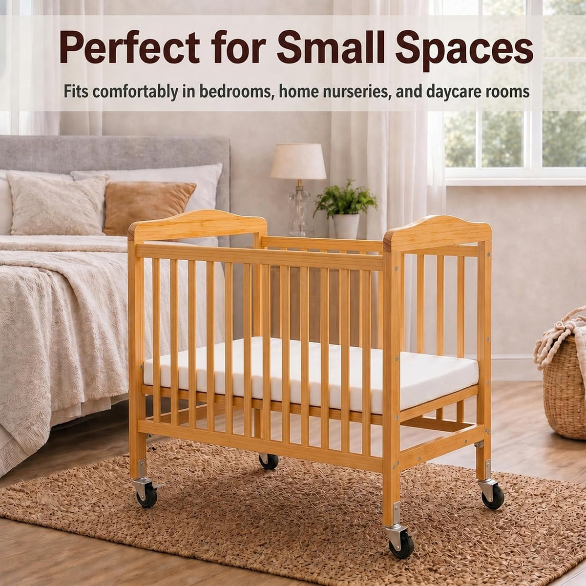 L.A. Baby Wooden Crib, Portable Mini Crib with Mattress Included