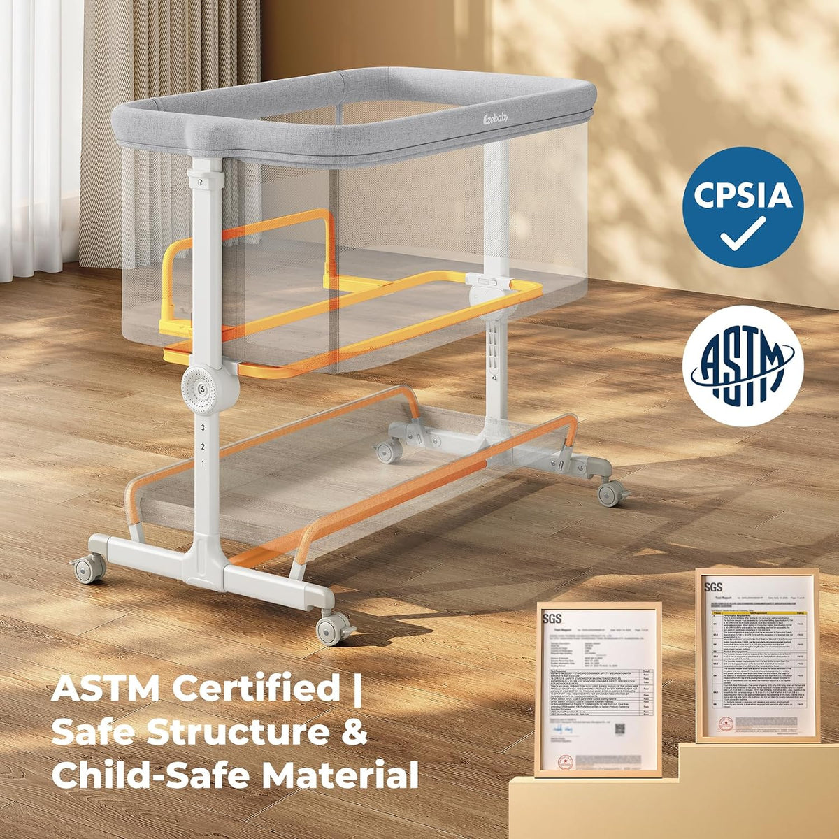 Ezebaby Baby Bassinets Bedside Sleeper, Portable Bedside Bassinet for Baby Newborn Infants with Adjustable 7 Heights and All Mesh Sides, Newborn Crib with Mattress and Soft, Breathable Sheet