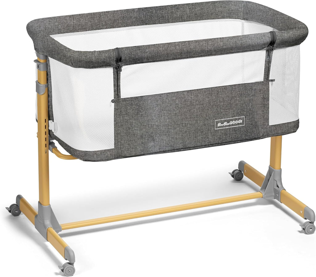 BaeBae Goods 3 in 1 Baby Bassinet with Wheels, Portable Bedside Sleeper for Baby with 6 Adjustable Heights and Foam Mattress, Baby Bedside Crib for Newborns and Infants