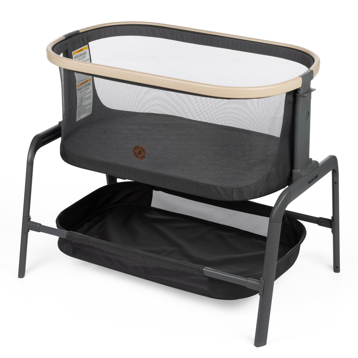 Maxi-Cosi Iora Baby Bassinets Bedside Sleeper, Portable Bassinet, Infant Bedside Sleeper Crib, Height Adjustable, Breathable Mesh, Large Storage Basket, Classic Oat
