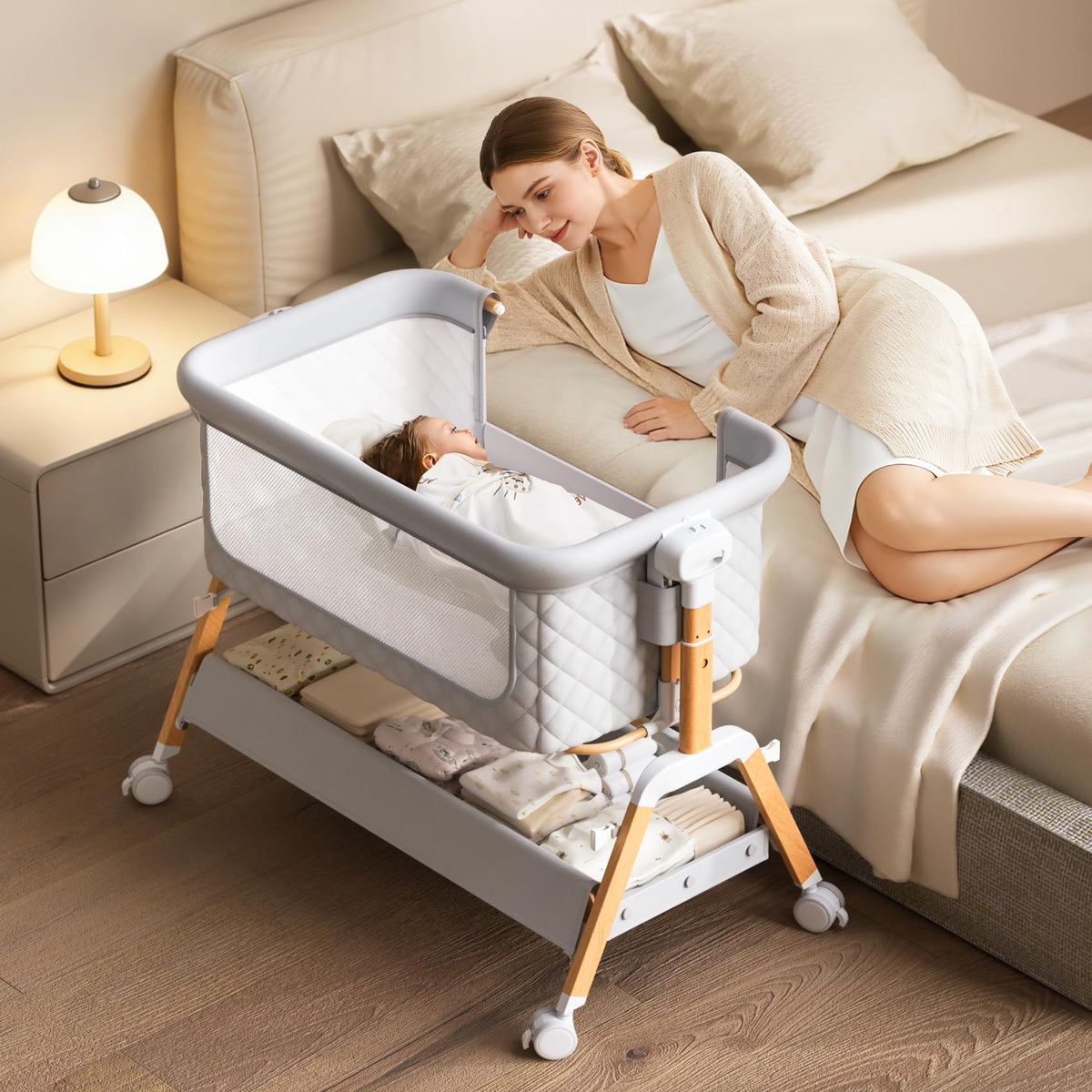 3 in 1 Baby Bassinet Bedside Sleeper,Bedside/Rocking Bassinet for Baby