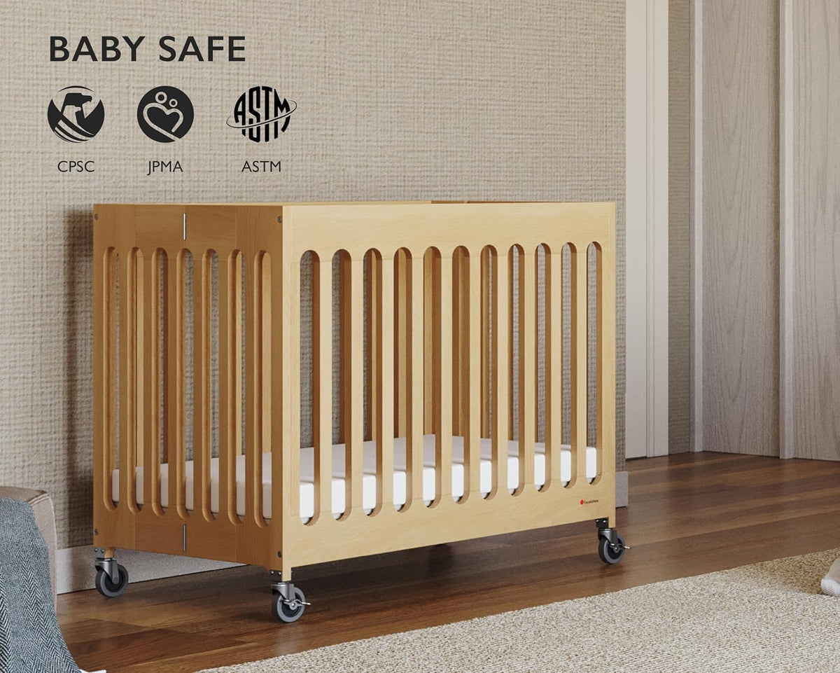 Foundations Boutique Folding Mini Wooden Baby Hotel Crib, Natural
