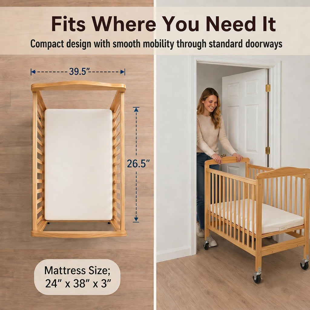 L.A. Baby Wooden Crib, Portable Mini Crib with Mattress Included