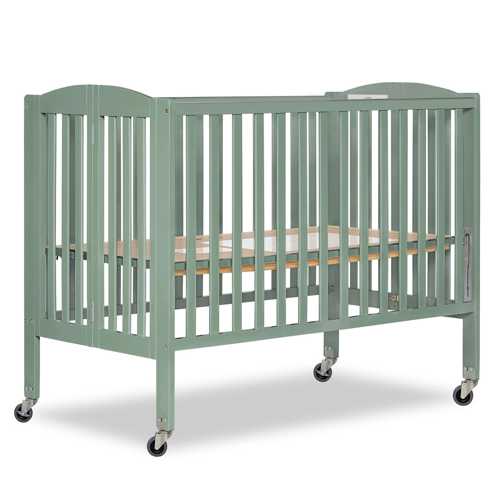Dream On Me Folding Full Size Convenience Baby Crib with Durable Metal Wheels, Portable Space-Saving Design, 2 Adjustable Heights, Easy Fold Flat Storage, GREENGUARD Gold & BSA Certified, White