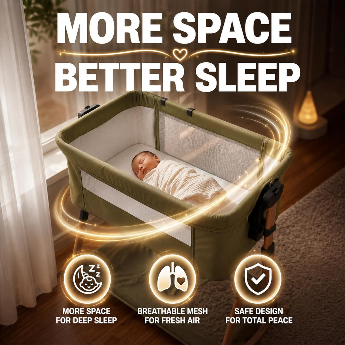 [Extra Large All-in-One Bedside Bassinet Crib Sleeper