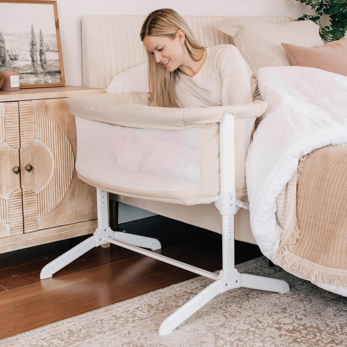 Baby Delight Beside Me Serenity Bassinet | Lightweight Bedside Sleeper & Baby Bassinet | 7-Position Height Adjustment | 100% GOTS Certified Organic Cotton Fabric | Organic Oat