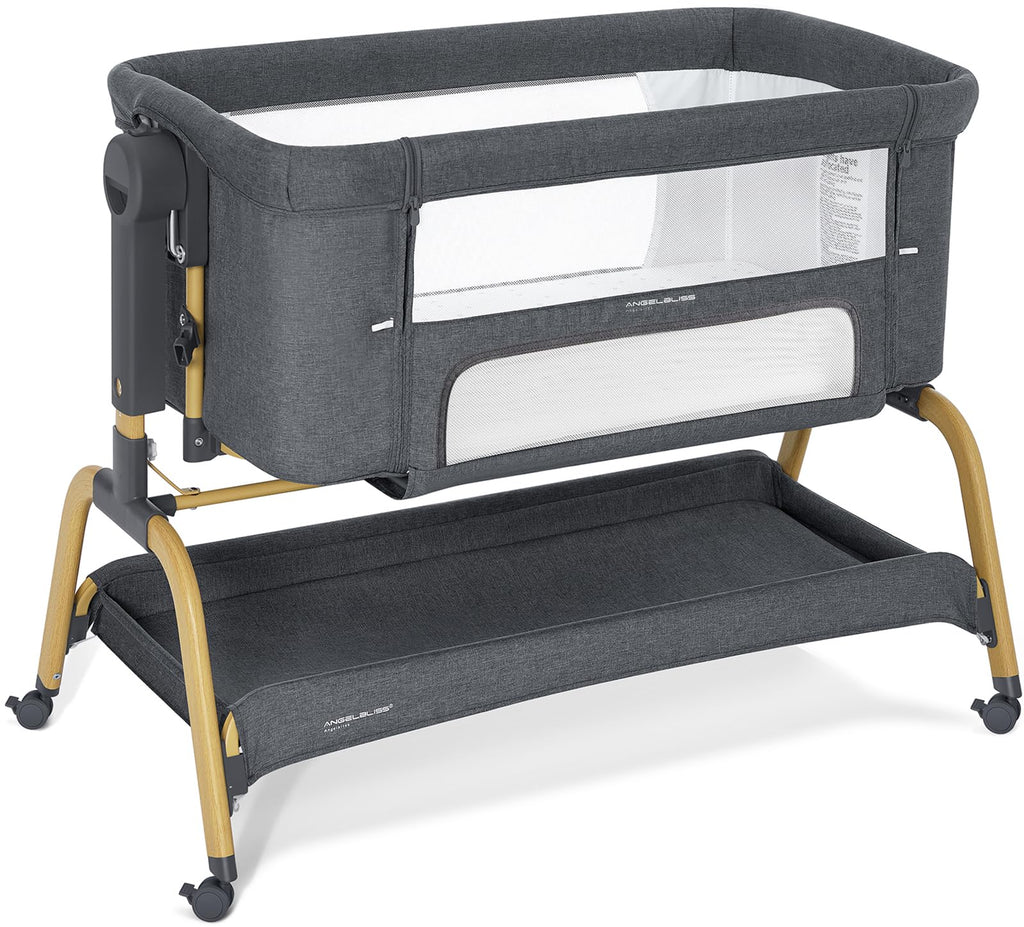 ANGELBLISS 3-in-1 Baby Bassinet, Rocking Bedside Bassinet, 6 Heights, Khaki
