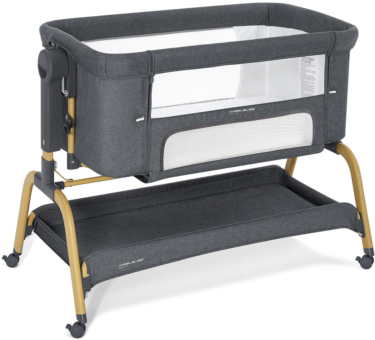 ANGELBLISS 3-in-1 Baby Bassinet, Rocking Bedside Bassinet, 6 Heights, Khaki