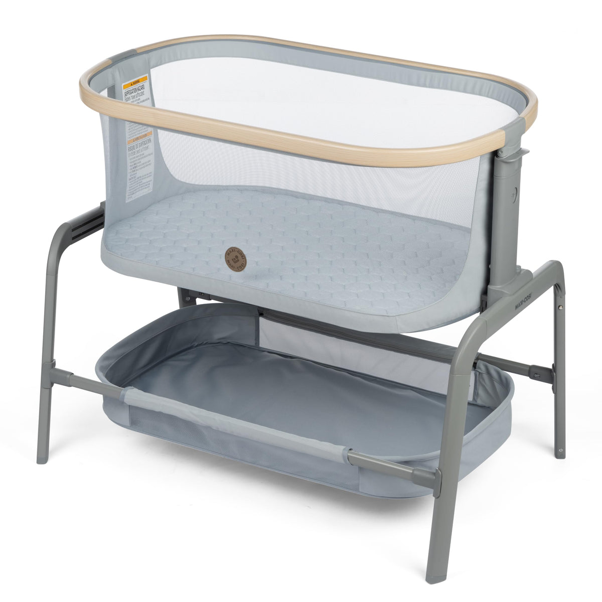 Maxi-Cosi Iora Baby Bassinets Bedside Sleeper, Portable Bassinet, Infant Bedside Sleeper Crib, Height Adjustable, Breathable Mesh, Large Storage Basket, Classic Oat