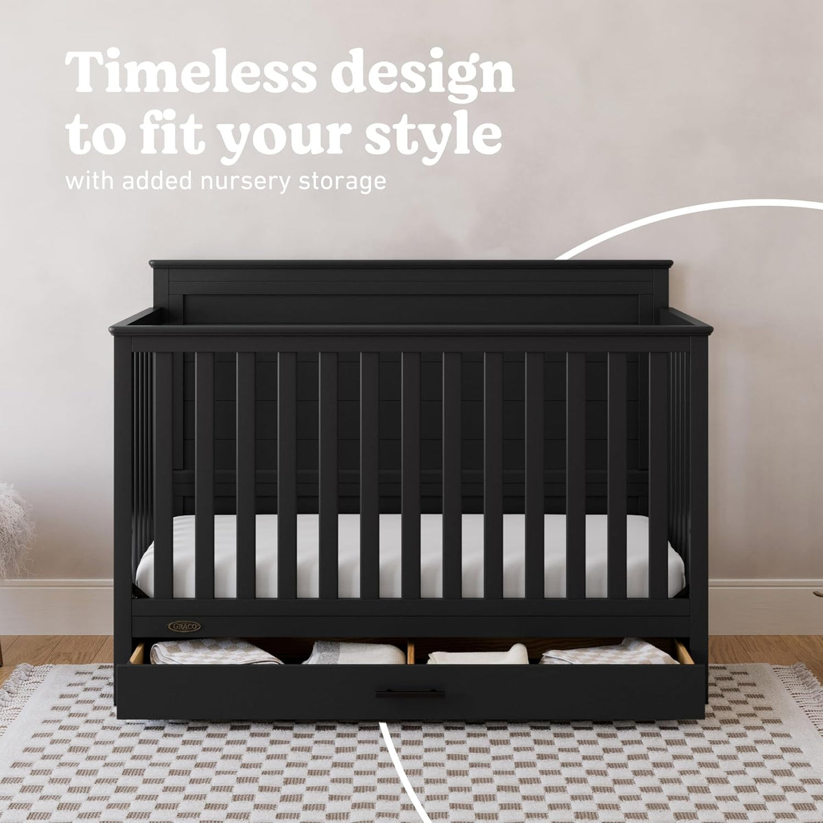 Graco Tristan 5-in-1 Convertible Crib with Drawer, Black