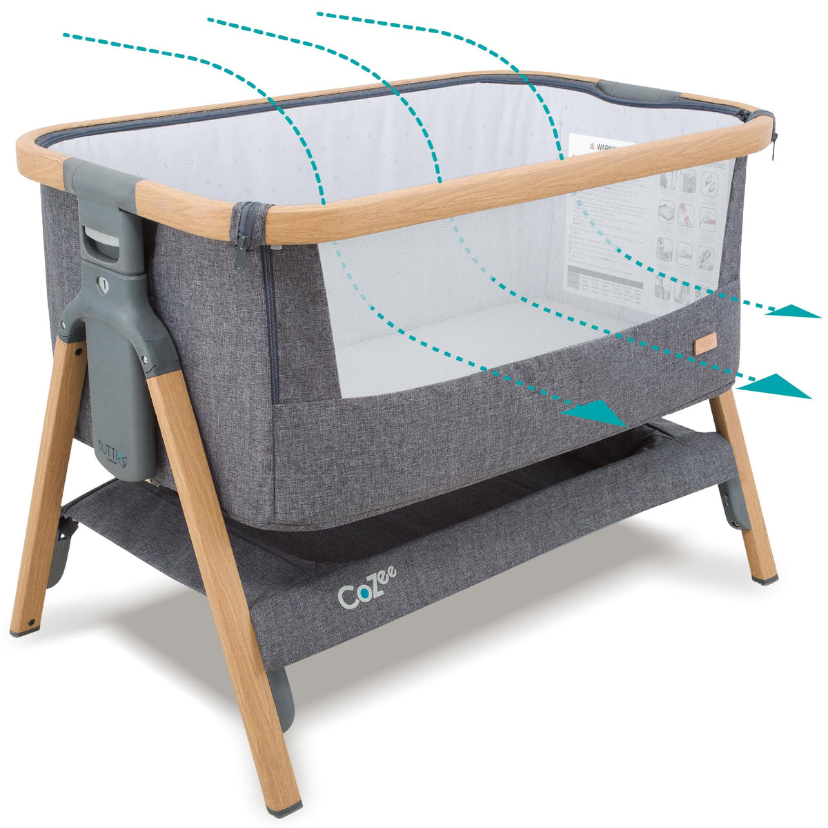 Tutti Bambini CoZee® Air Baby Bassinet & Bedside Sleeper, Walnut & Ecru