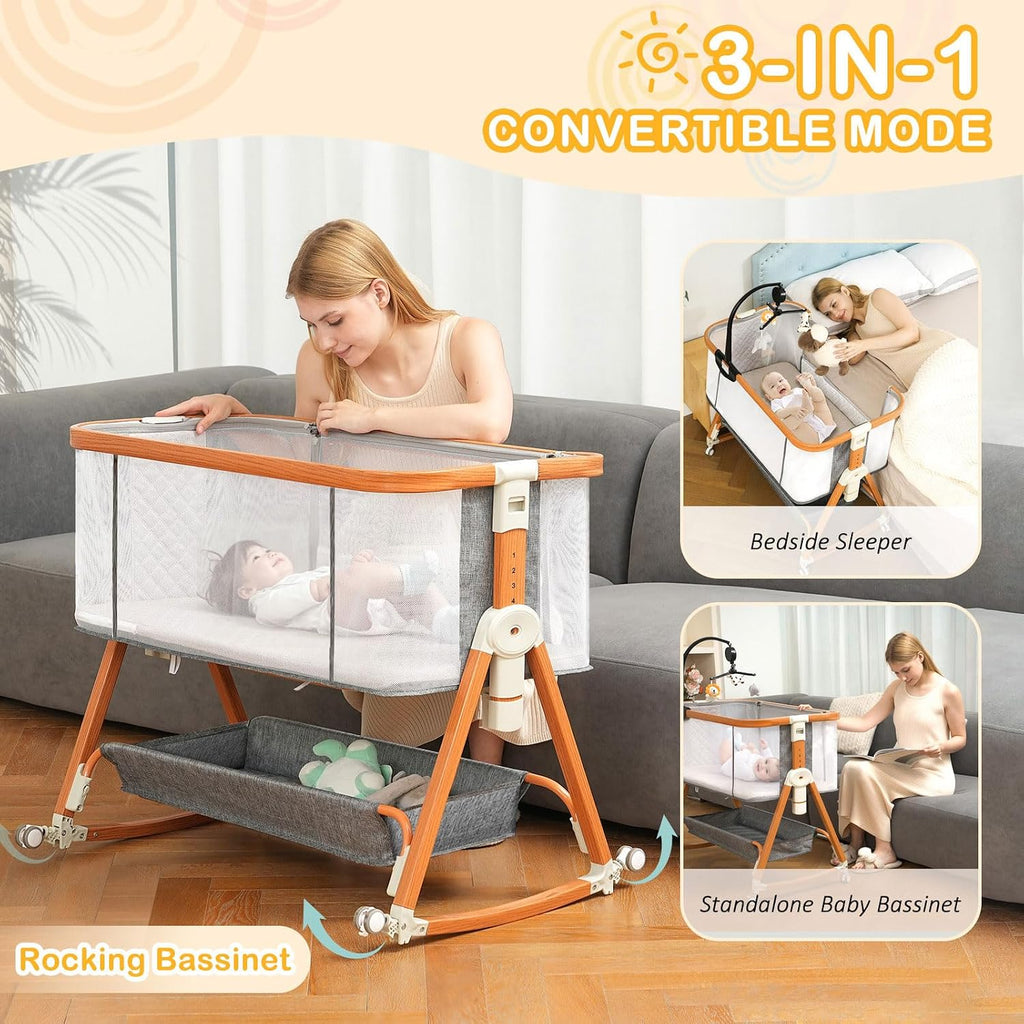 BLBBLBGDD 3 in 1 Bassinet, Baby Bassinets Bedside Sleeper with Musical Toy