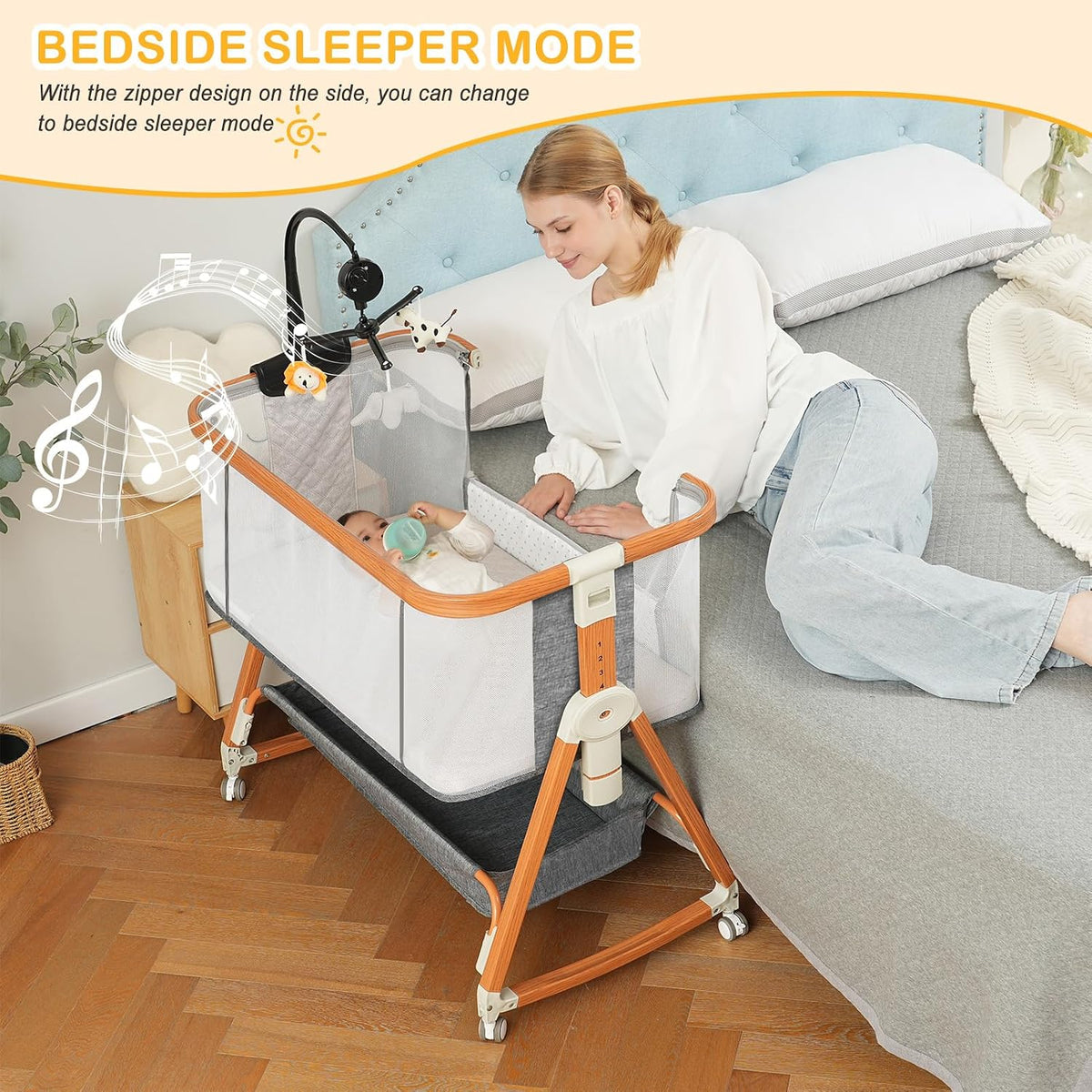BLBBLBGDD 3 in 1 Bassinet, Baby Bassinets Bedside Sleeper with Musical Toy