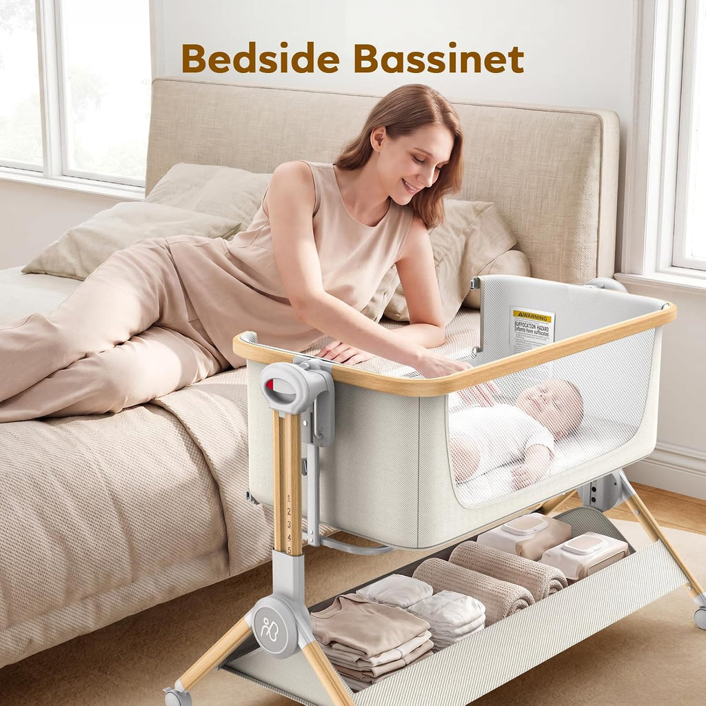 ANGELBLISS Baby Bassinet, One-Click Folding Bedside Bassinet with Carry Bag