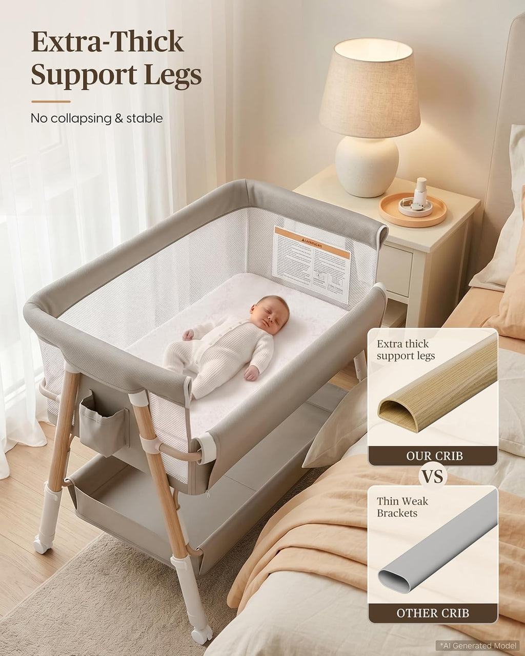 3-in-1 Baby Bassinet Bedside Sleeper Baby Crib for Newborn to 6 Months