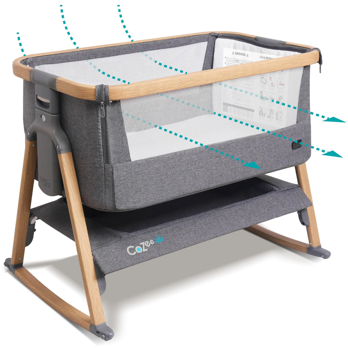 Tutti Bambini CoZee® Air Baby Bassinet & Bedside Sleeper, Walnut & Ecru