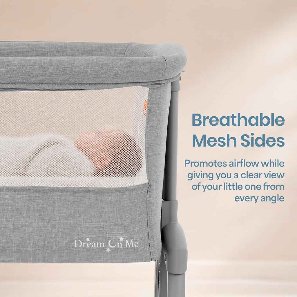 Dream On Me Calypso Bedside Bassinet, Foldable Portable Crib - Gray