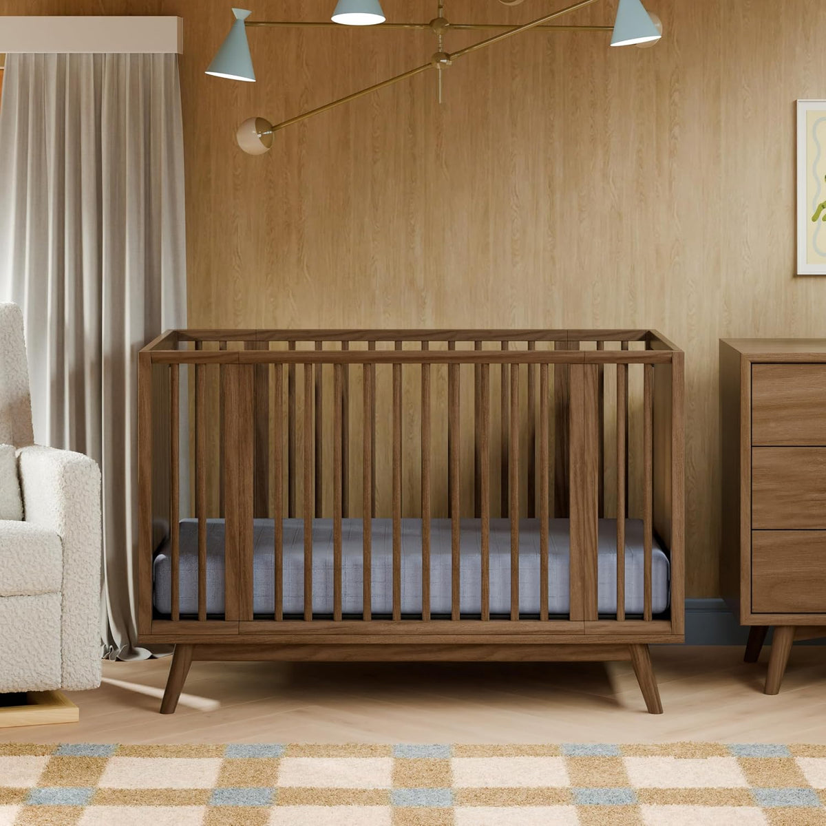 Babyletto Palma 8-in-1 Convertible All-Stages® Bassinet to Full-Size Crib in Natural Walnut, Greenguard Gold & FSC Certified, Portable & Adjustable with Select Conversion kit and Pads Included
