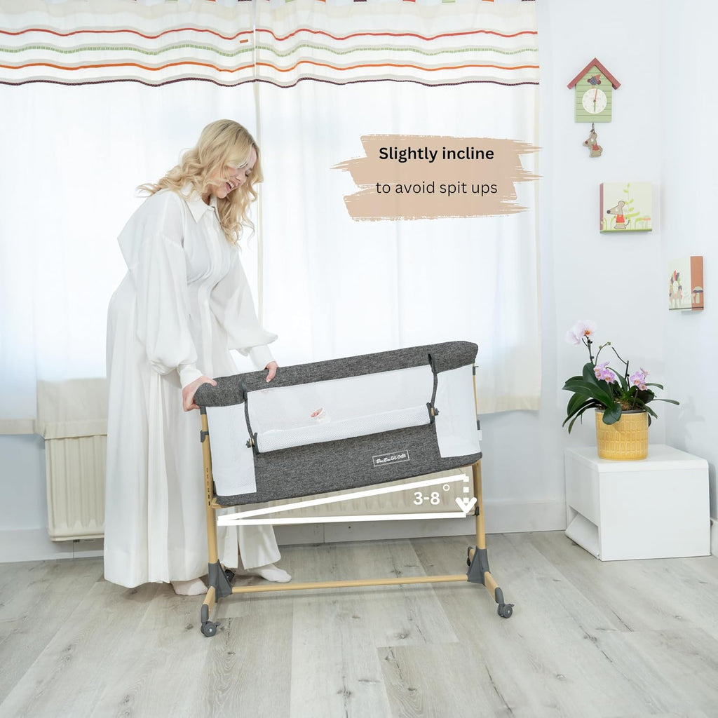 BaeBae Goods 3 in 1 Baby Bassinet with Wheels, Portable Bedside Sleeper for Baby with 6 Adjustable Heights and Foam Mattress, Baby Bedside Crib for Newborns and Infants