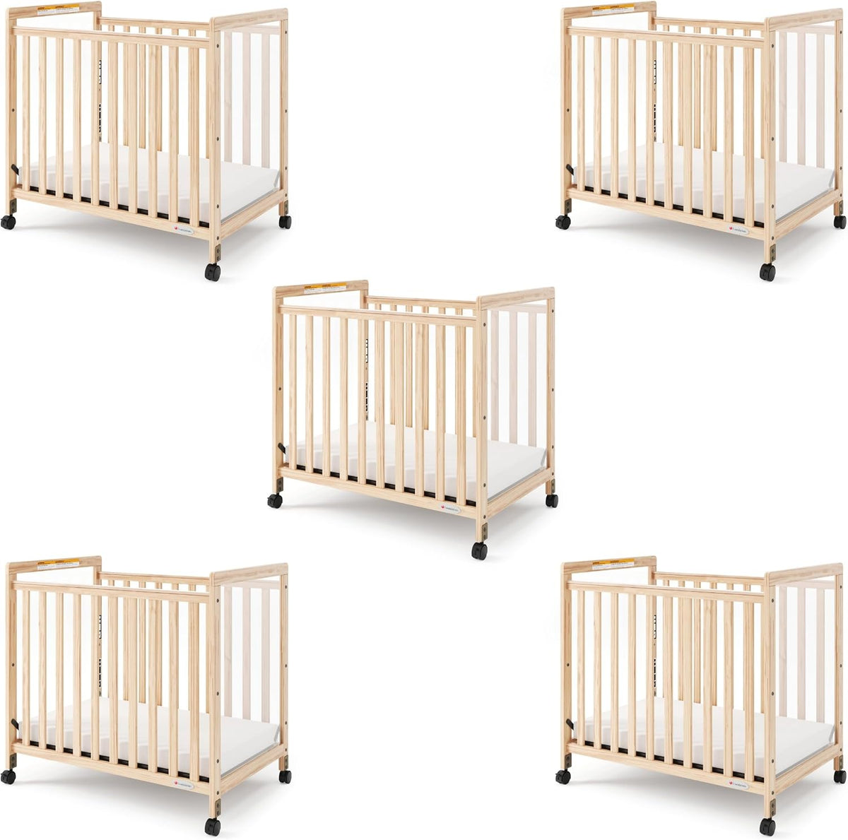 Foundations SafetyCraft Clearview Compact Daycare Crib, 5 Pack, Natural