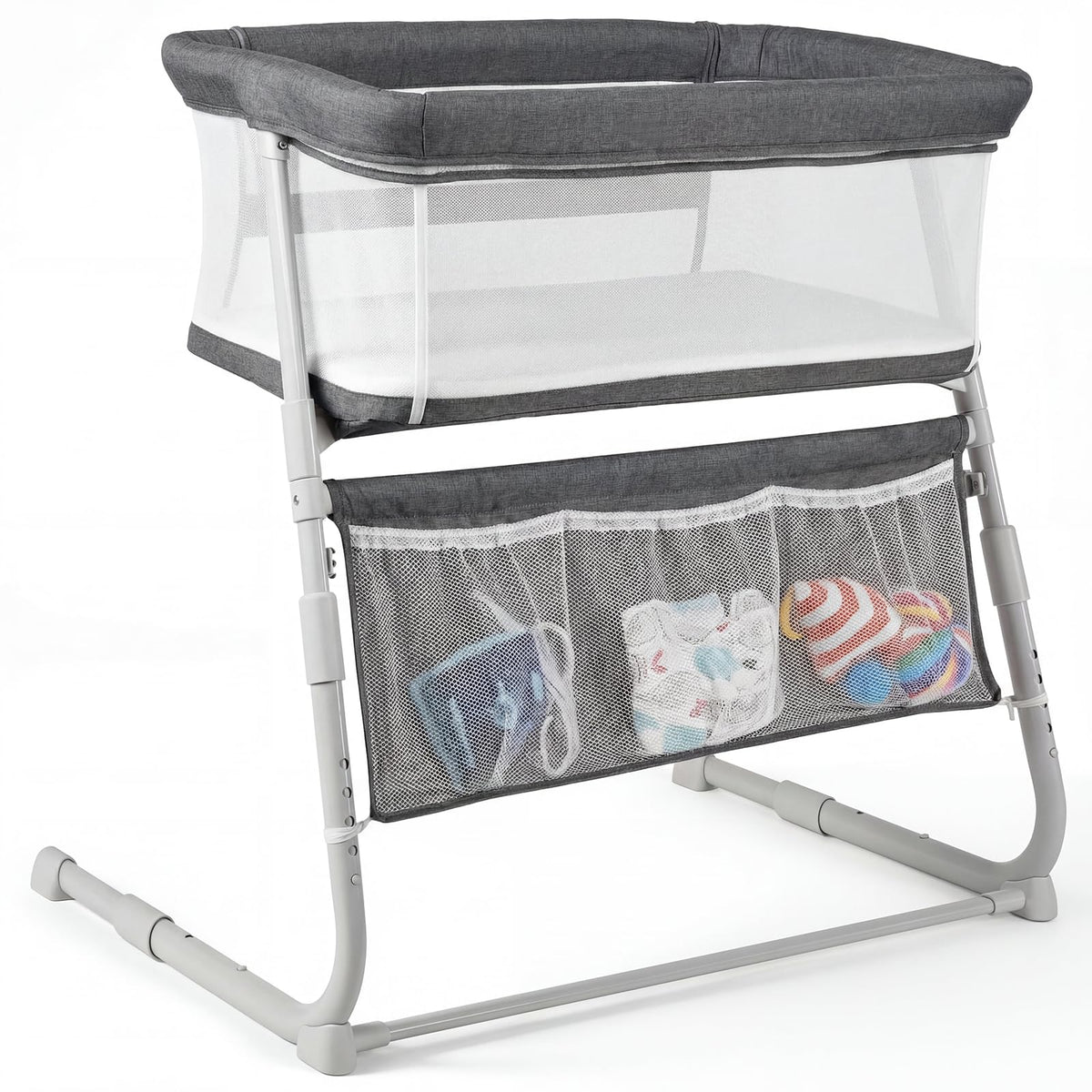 Cowiewie Bassinet Bedside Sleeper,Baby Bassinet Slides Over Bed,5-Position Height Adjustment & Breathable All-Mesh Wall Bedside Bassinet for Baby,Space-Saving Bedside Crib, Height(37.4-41.3") (Pink)