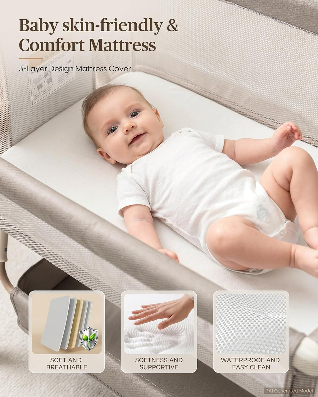 3-in-1 Baby Bassinet Bedside Sleeper Baby Crib for Newborn to 6 Months