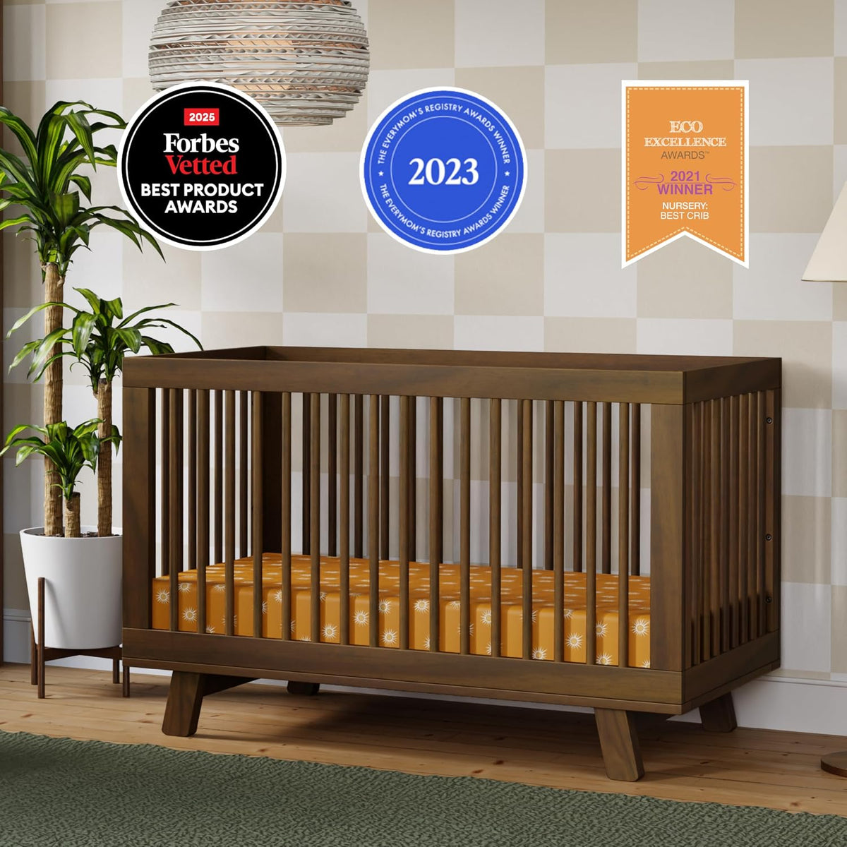 Babyletto Hudson 3-in-1 Convertible Baby Crib, Natural Walnut