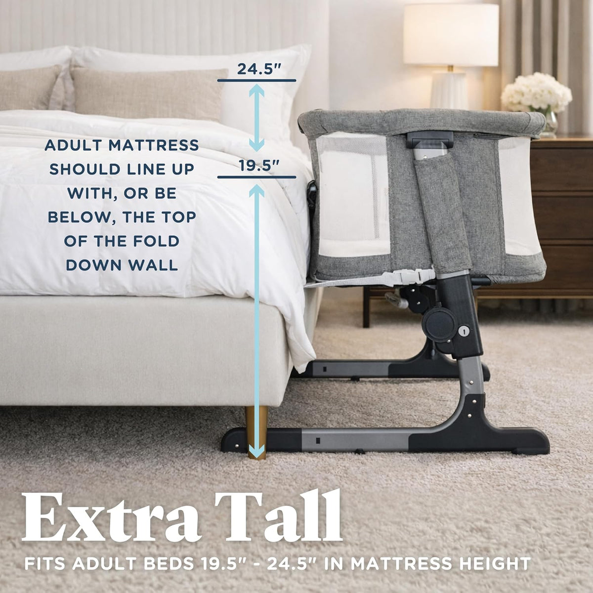 Baby Delight Beside Me Dreamer Bassinet | Bedside Sleeper | 7-Position Height Adjustment | Charcoal Tweed