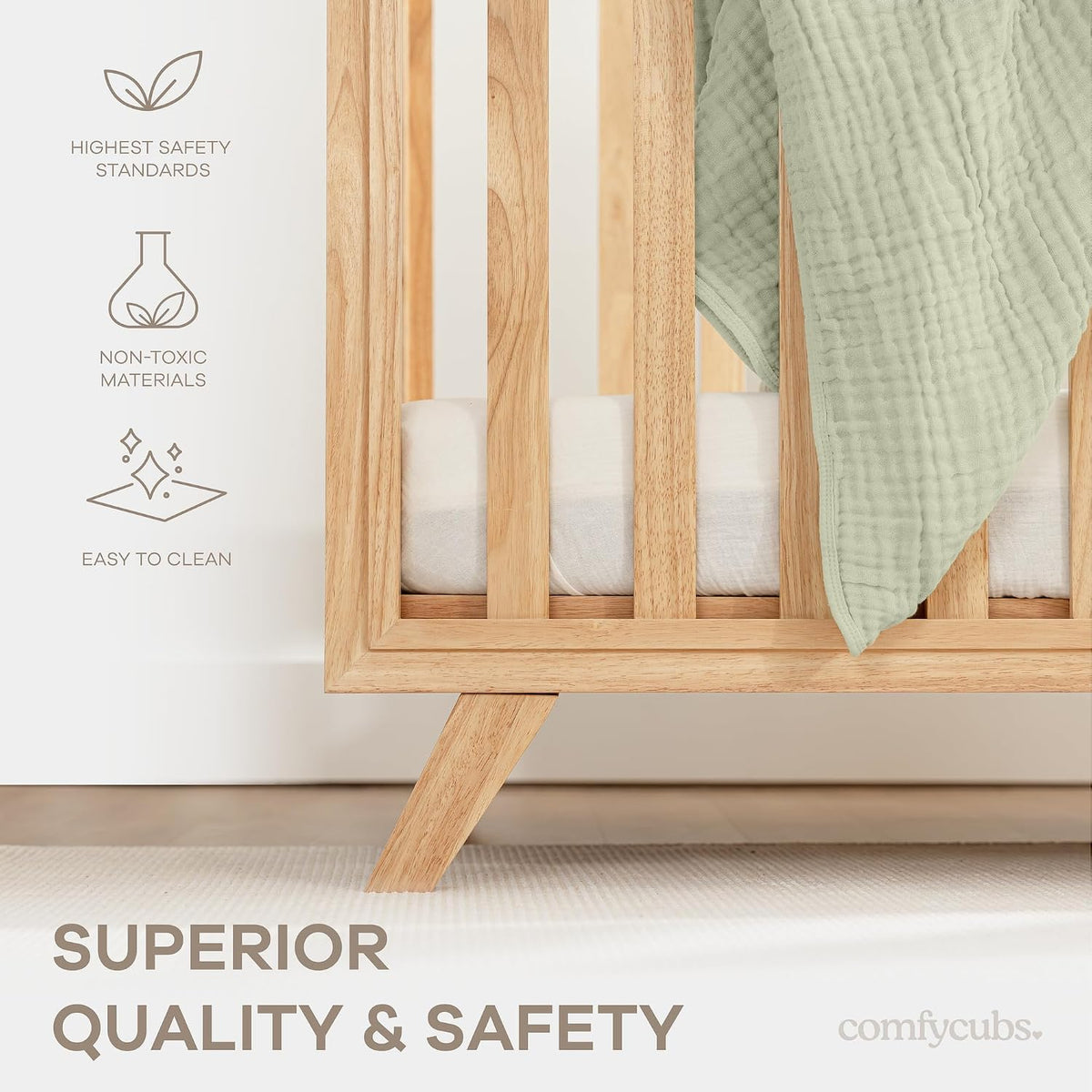 Comfy Cubs Baby Crib for 0 to 3 Years - Adjustable Mattress Height, Natural Wooden Crib for Baby, Elegant Nursery Furniture - 80 lbs Capacity Nursery Bed - Natural Wood