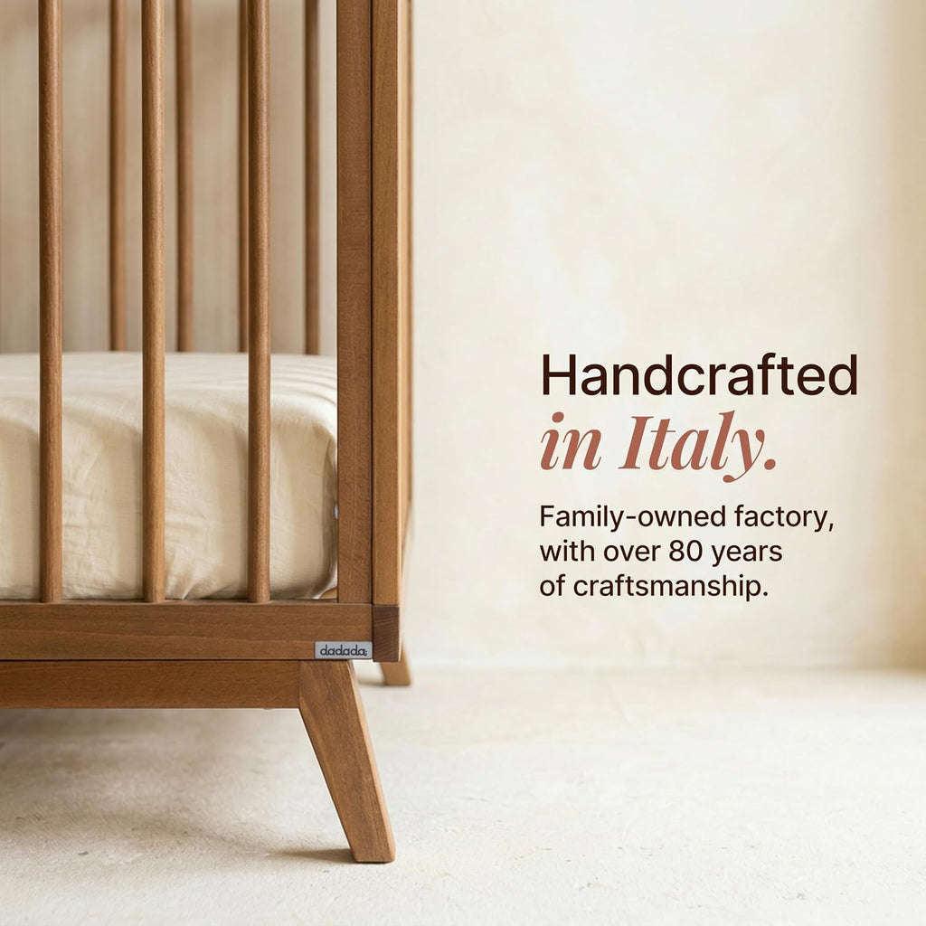 dadada Baby Soho 3-in-1 Convertible Wood Crib Bed, Made in Italy, Walnut