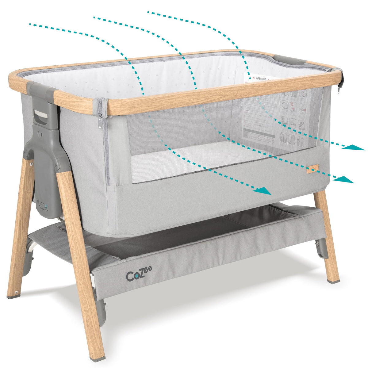 Tutti Bambini CoZee® Air Baby Bassinet & Bedside Sleeper, Walnut & Ecru