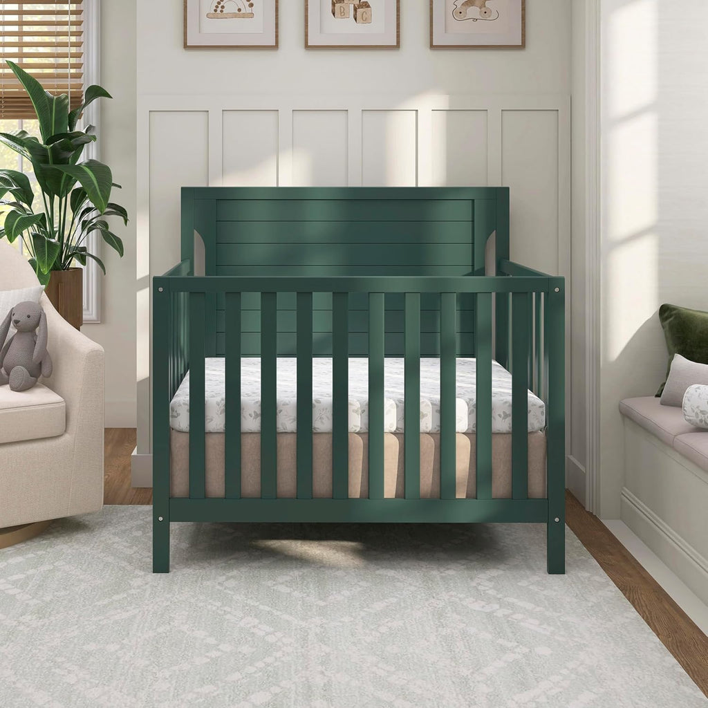 Dream On Me Bellport 4-in-1 Convertible Mini Baby Crib, Compact Design in Safari Green, GreenGuard Gold & BSA, Non-Toxic, Pinewood, Converts to Mini Daybed & Twin Bed, 1″ Mattress Pad