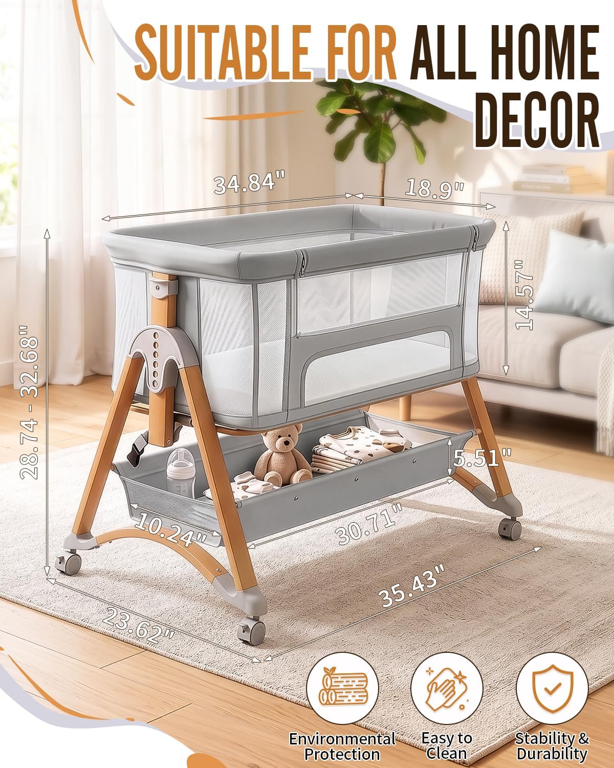5 in 1 Bedside Bassinet Baby Bassinet, Rocking Bassinet for Baby