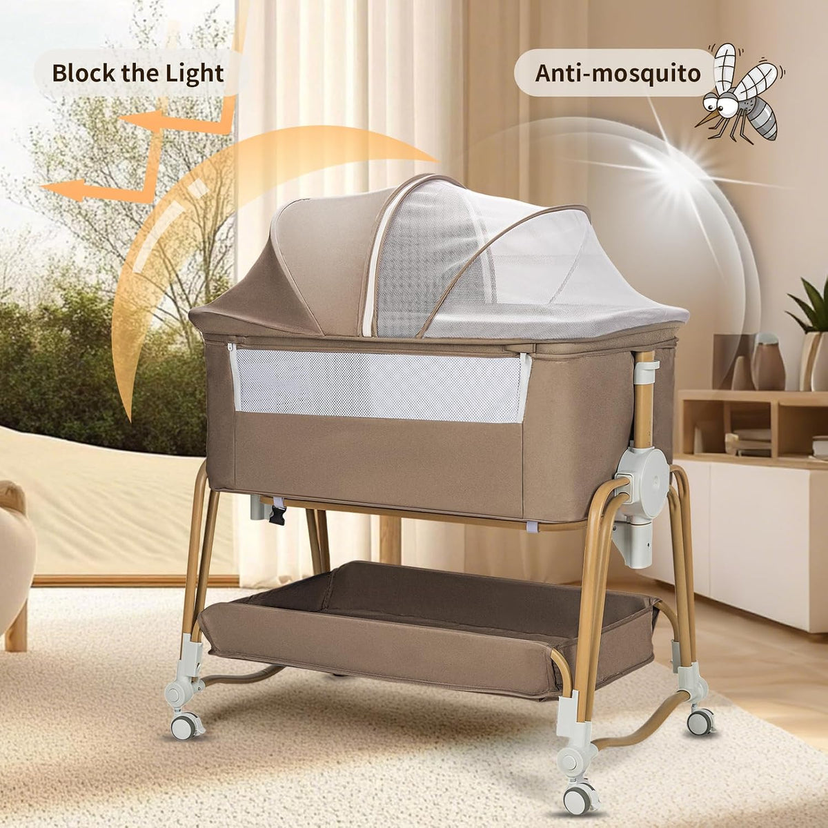 4-in-1 Baby Bassinet, Portable Bassinet Bedside Sleeper with Mosquito Net