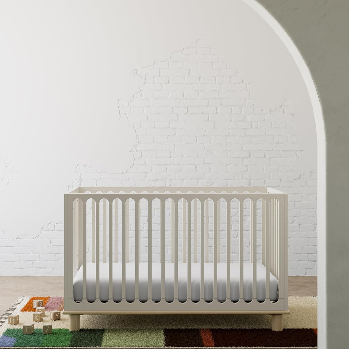 Storkcraft Sicily 3-in-1 Convertible Crib with Guardrail, Frosted Oat
