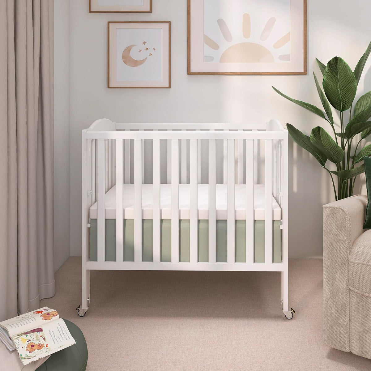 Dream On Me Mini Folding 3-in-1 Portable Baby Crib, Sturdy Locking Wheels