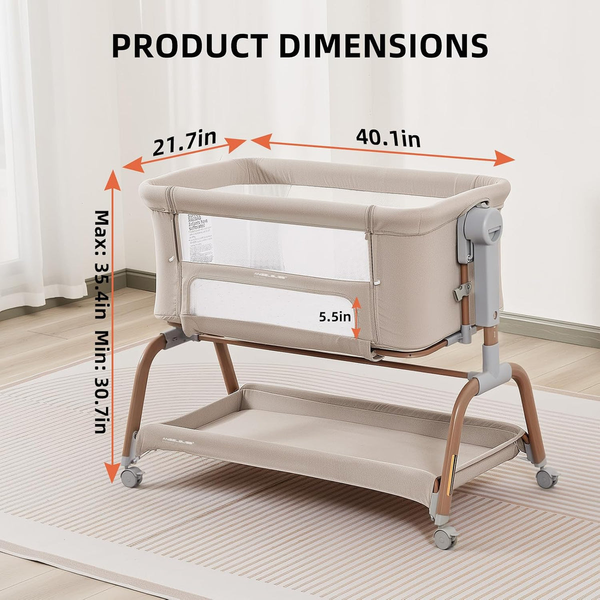 ANGELBLISS 3-in-1 Baby Bassinet, Rocking Bedside Bassinet, 6 Heights, Khaki