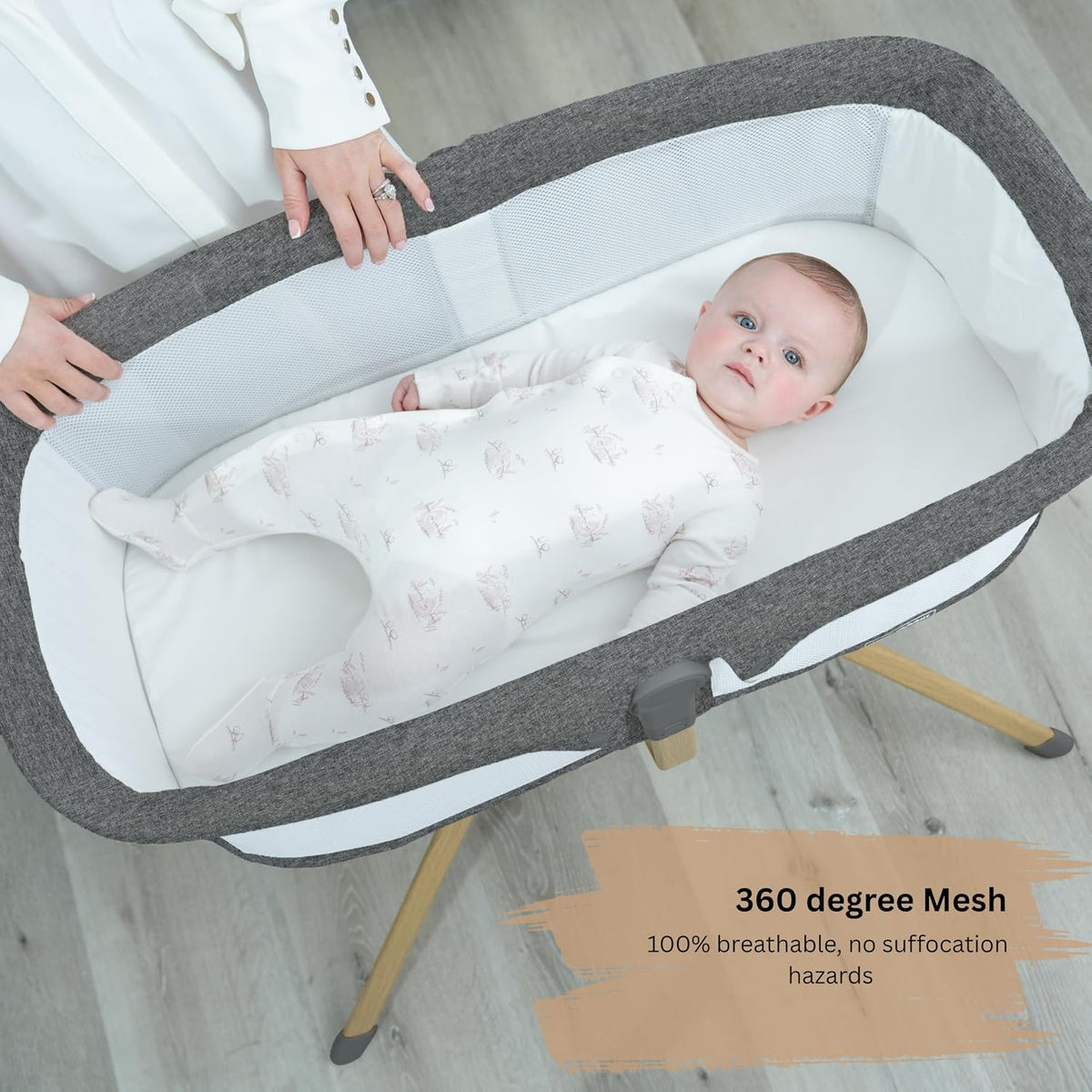 BaeBae Goods Baby Bassinet with Rocking/Gliding, Portable Bedside Sleeper for Baby with Foam Mattress, Baby Bedside Crib for Newborns and Infants with Carrybag (Dark Grey)
