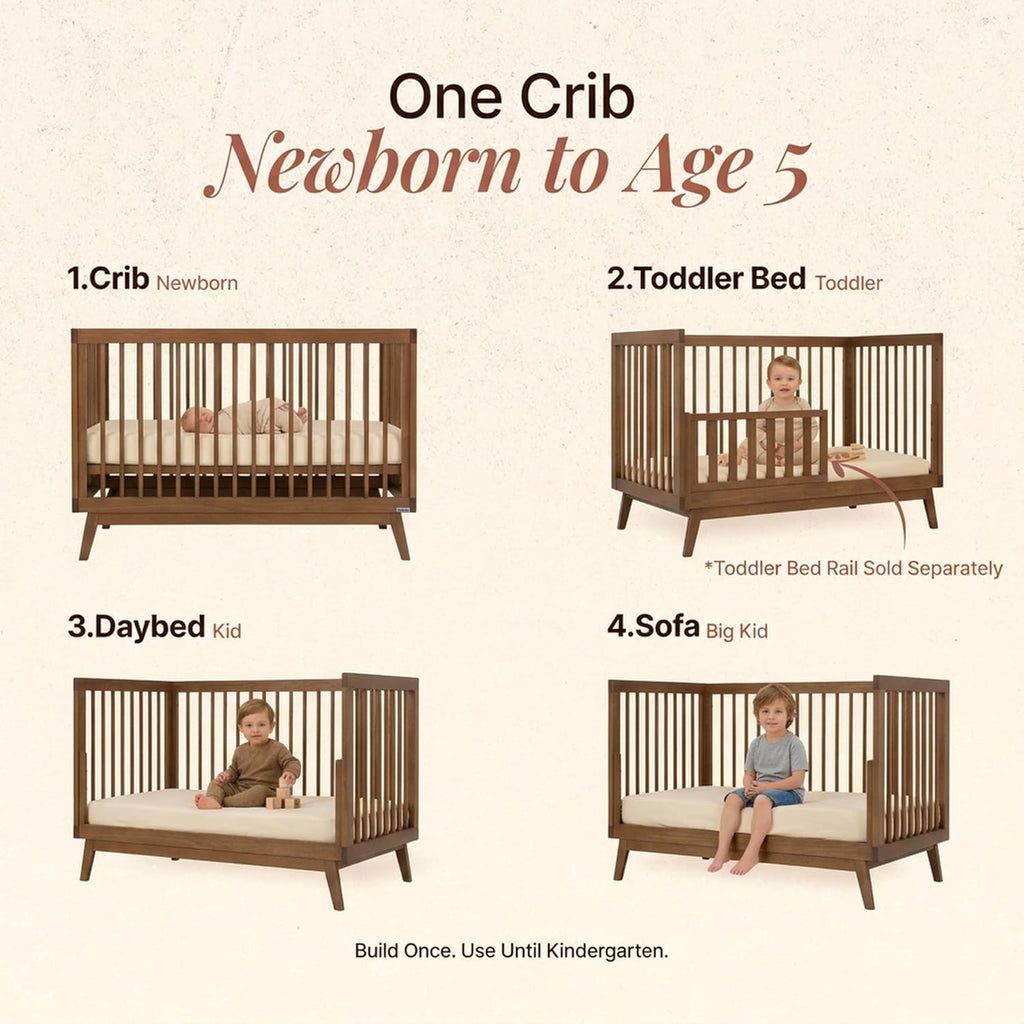 dadada Baby Soho 3-in-1 Convertible Wood Crib Bed, Made in Italy, Walnut