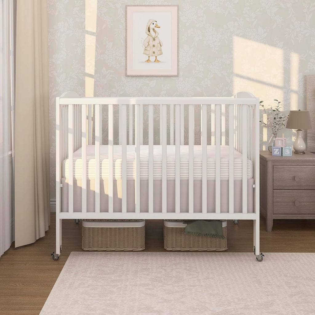 Dream On Me Full Size 2-in-1 Folding Baby Crib, GREENGUARD Gold, White