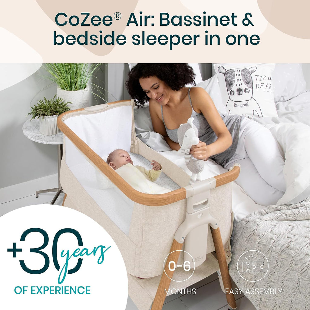 Tutti Bambini CoZee® Air Baby Bassinet & Bedside Sleeper, Walnut & Ecru