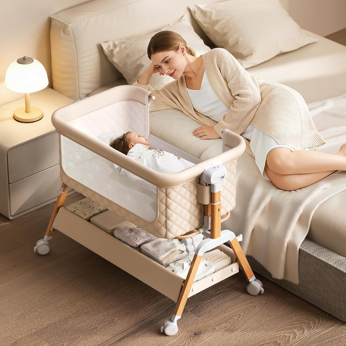 3 in 1 Baby Bassinet Bedside Sleeper,Bedside/Rocking Bassinet for Baby