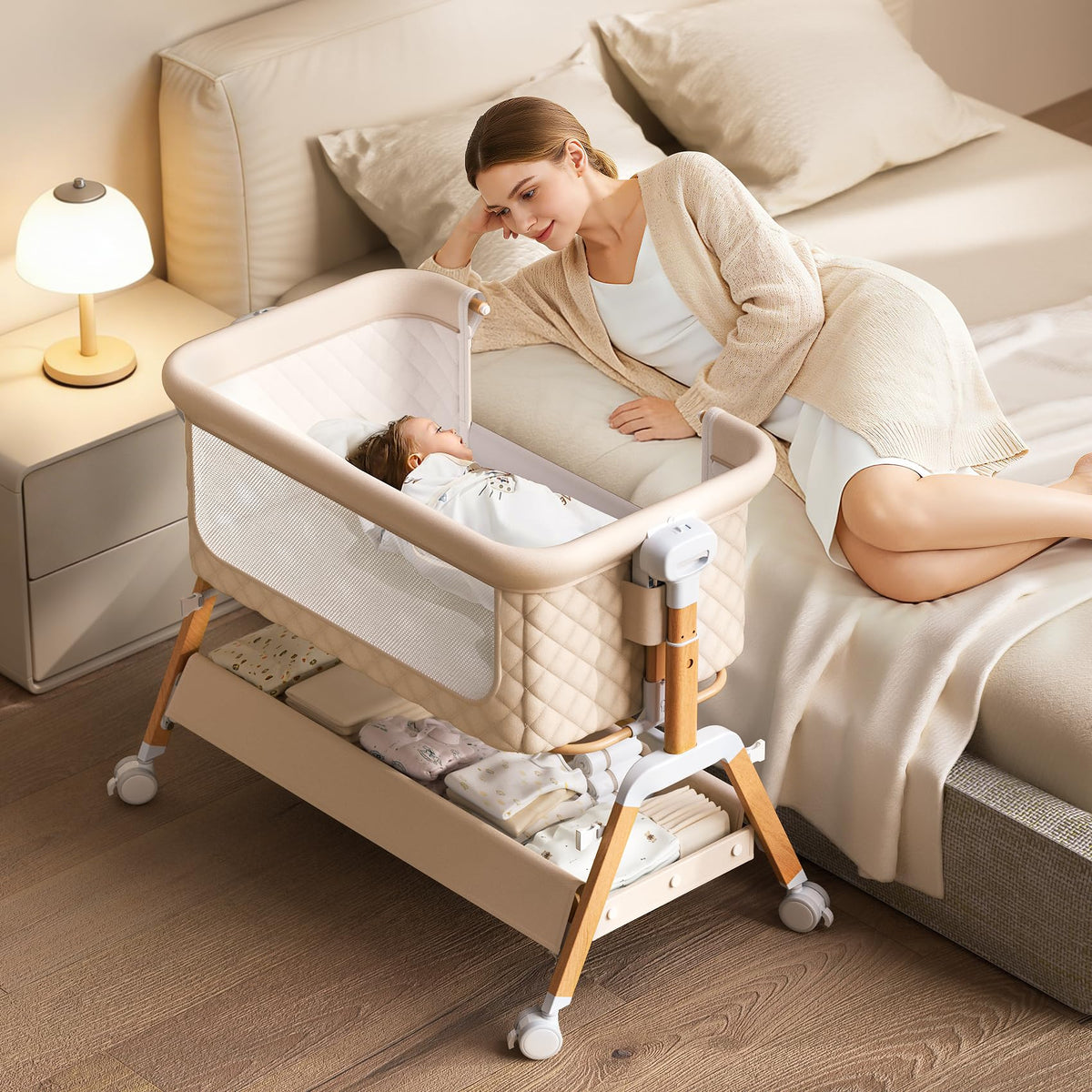 3 in 1 Baby Bassinet Bedside Sleeper,Bedside/Rocking Bassinet for Baby